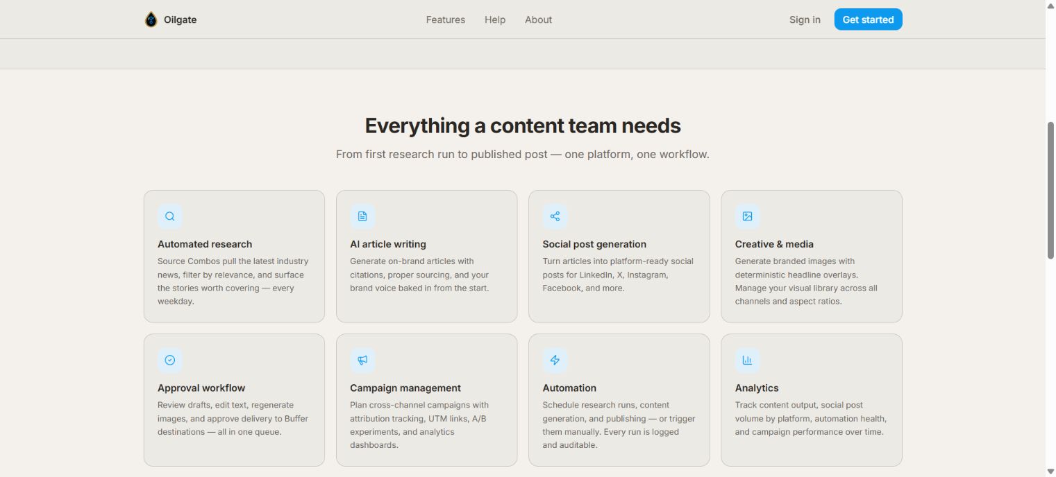 Marketing Engine website presenting its research, content, review, and campaign capabilities