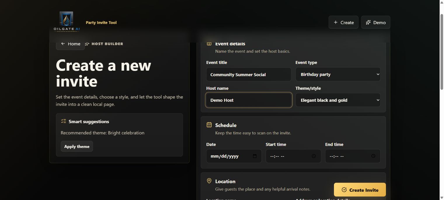 Party Invite editor with synthetic Community Summer Social event details