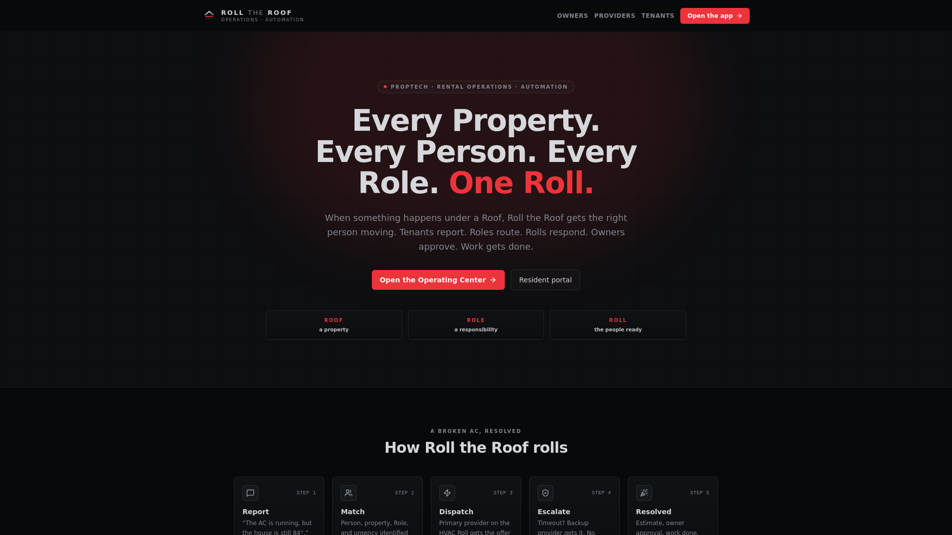 Roll the Roof website showing its property, person, and service-role coordination design